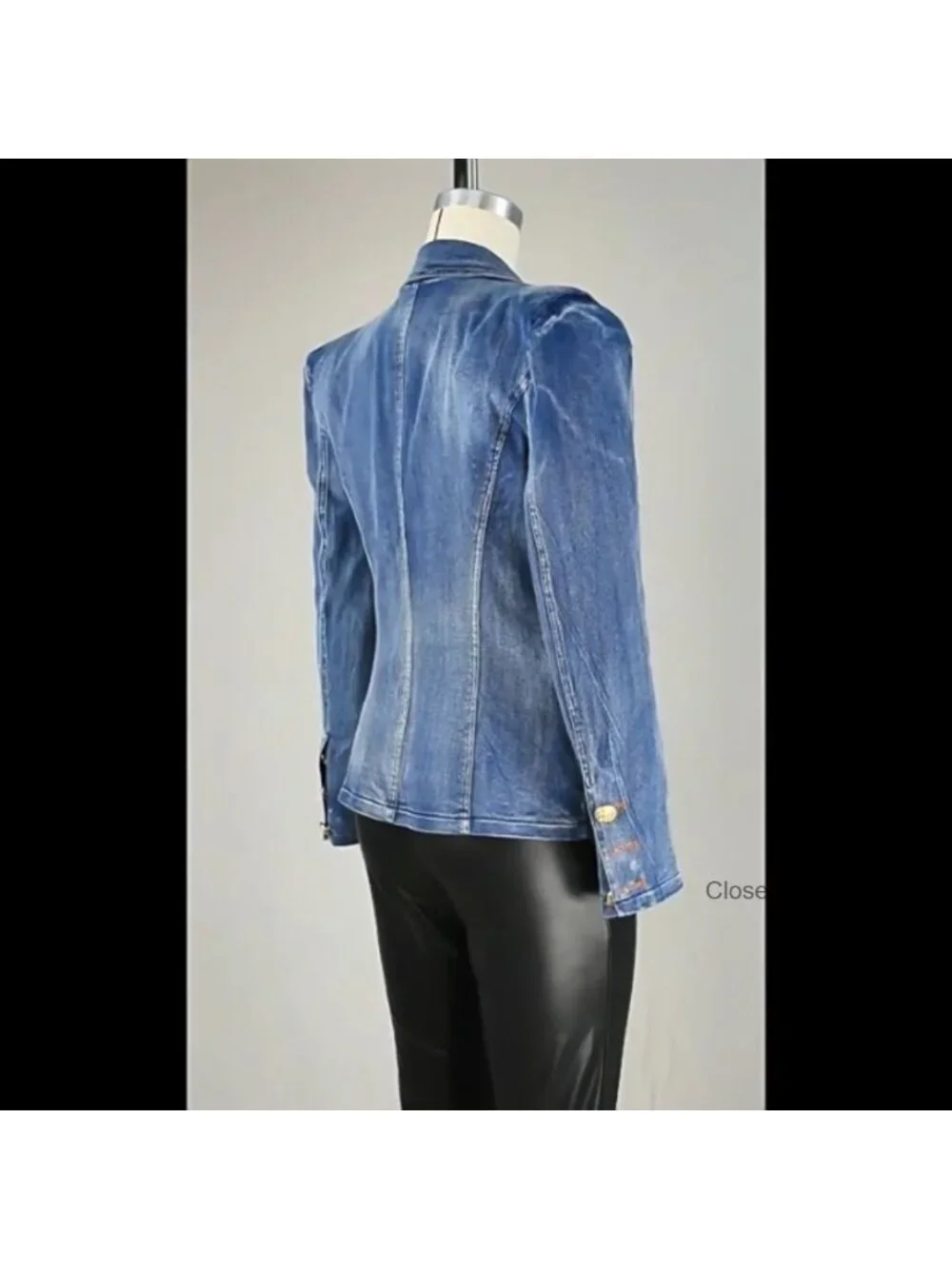 Denim Blazer Double Breasted Notch Collar Long Sleeve Business Casual